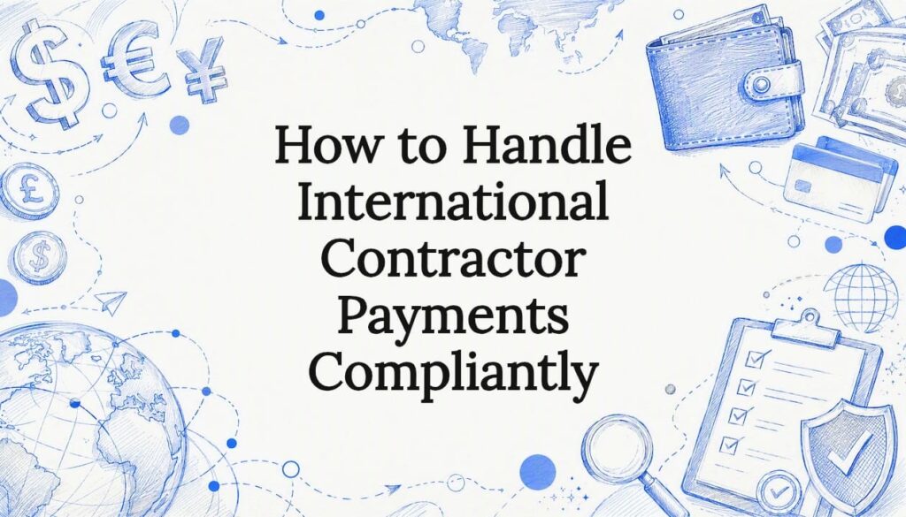 Decorative title card illustration for international contractor payments