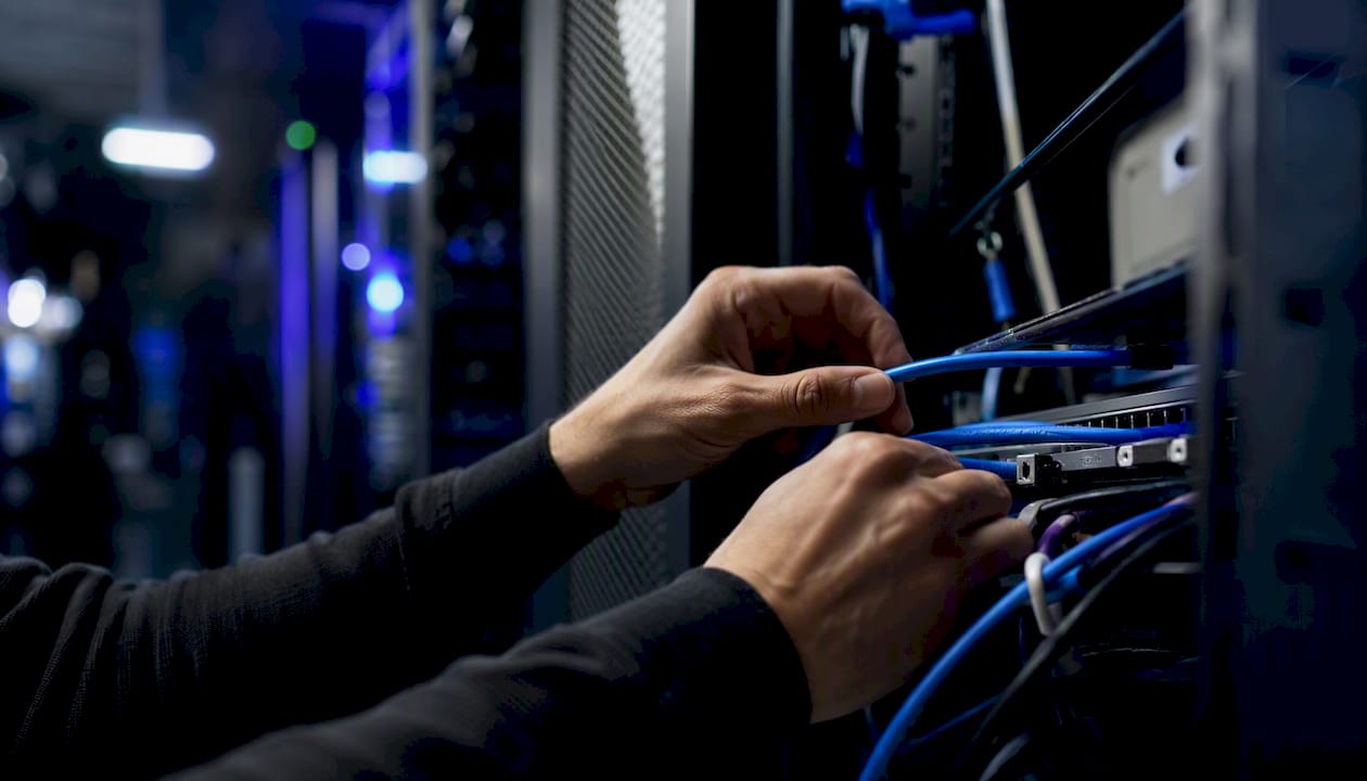 Engineer wiring server rack connection