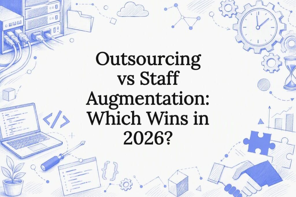 Decorative title card illustration representing outsourcing and staff augmentation