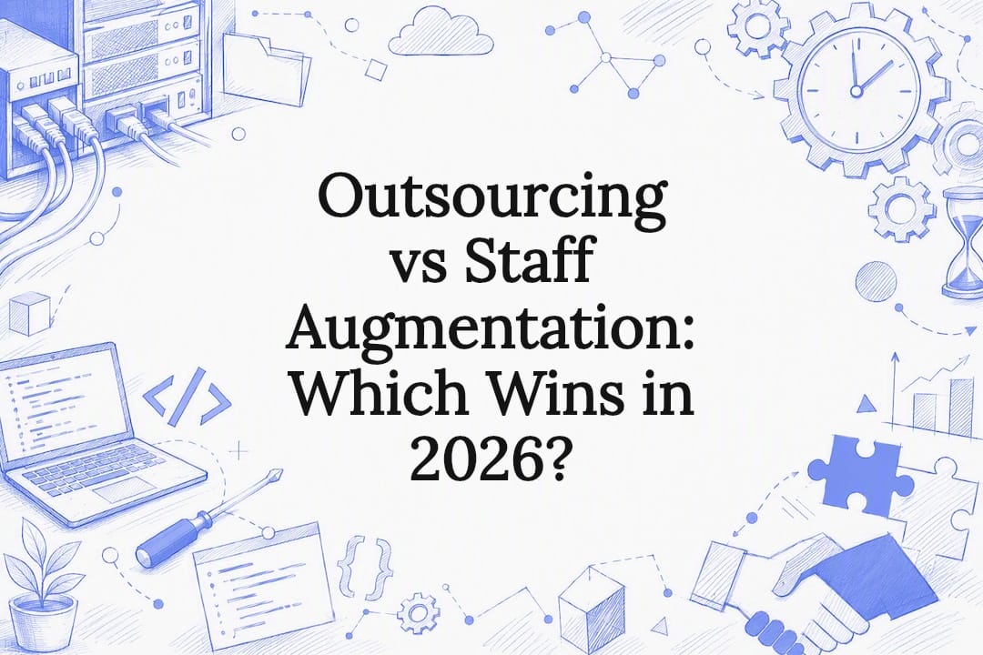 Decorative title card illustration representing outsourcing and staff augmentation