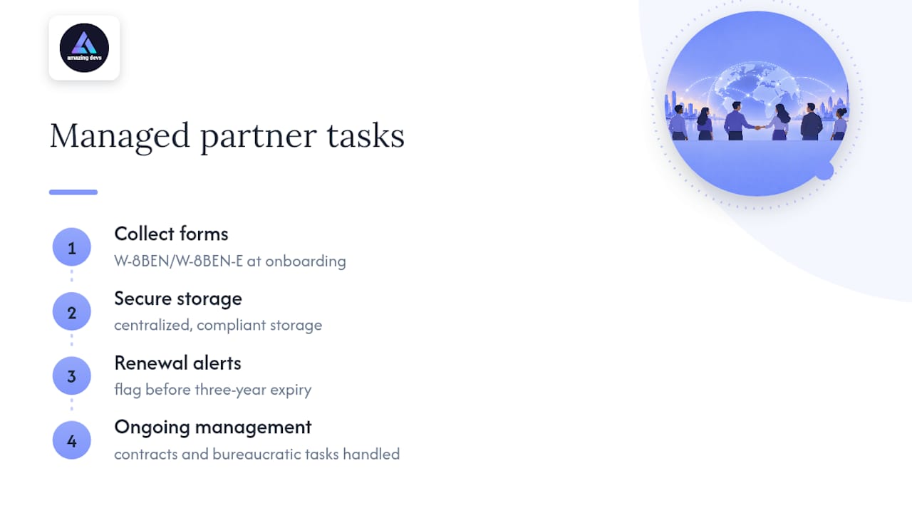 How a managed nearshore staffing partner can reduce W8BEN risk — overview diagram