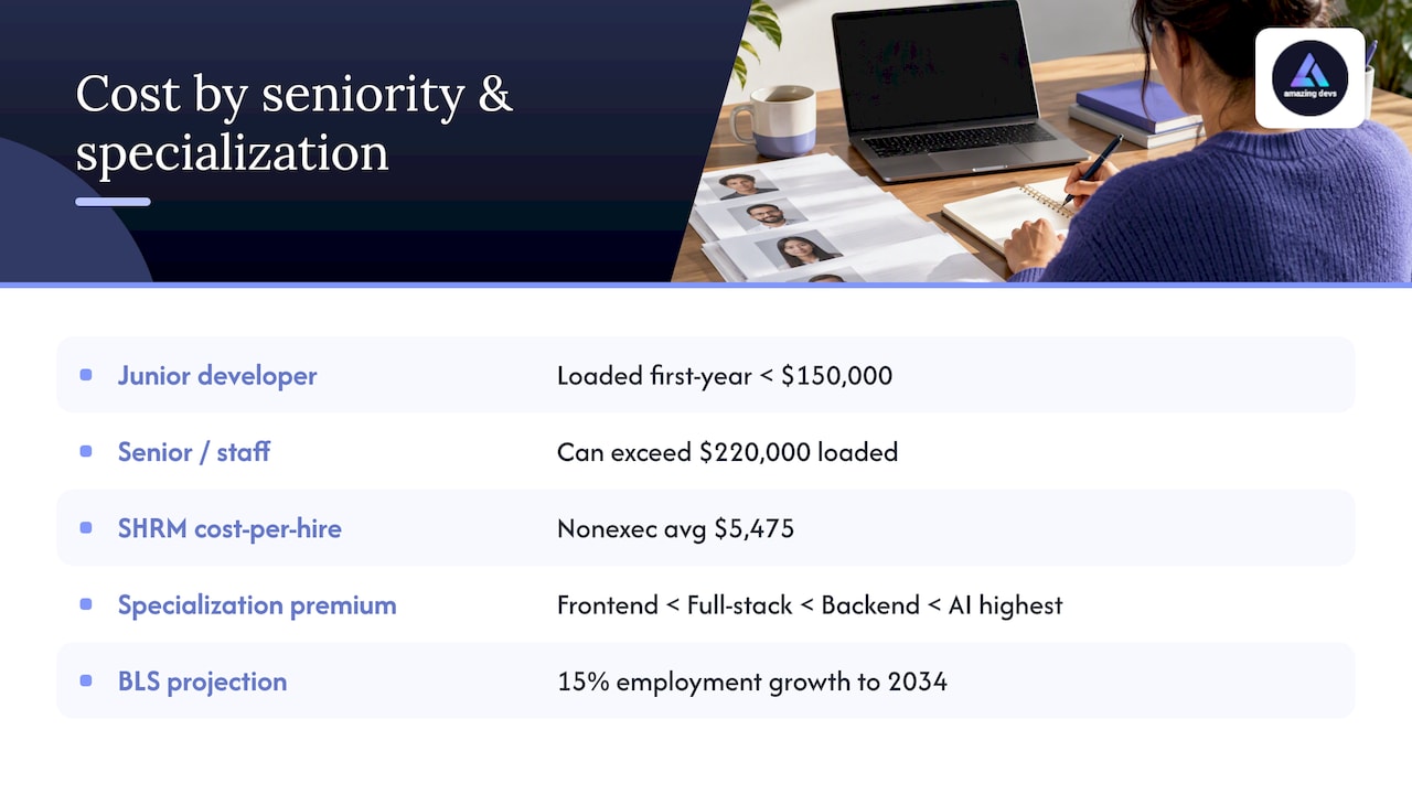 Cost variations by developer seniority level and specialization — overview diagram