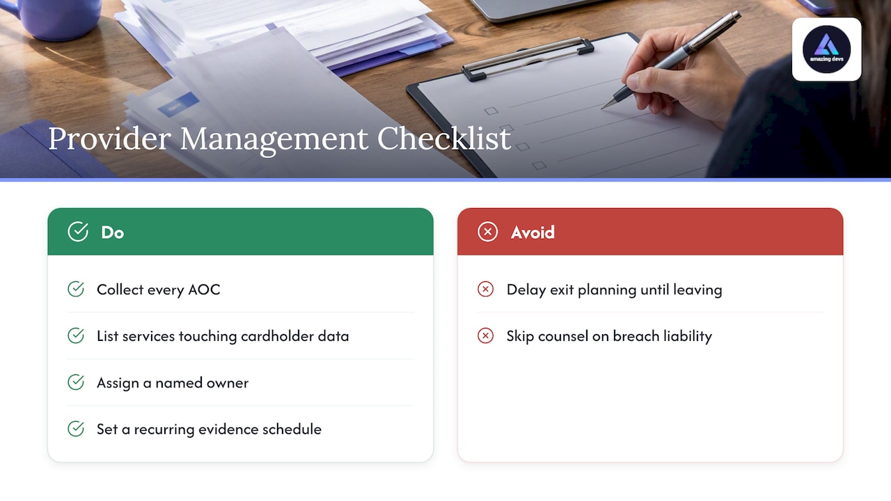 PCI provider onboarding, reviews, and exit planning