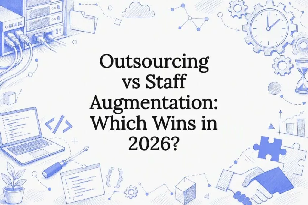 Decorative title card illustration representing outsourcing and staff augmentation